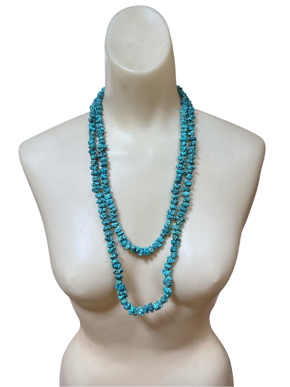 Vintage Genuine Stabilized Turquoise Nugget Bead Necklace Sterling Silver 25”
